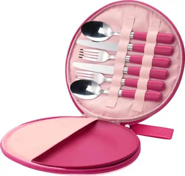 Bild 2 von IDEENWELT Picknick-Set mit Besteck und Teller für 2 pink