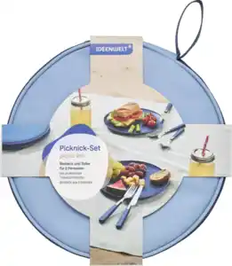 IDEENWELT Picknick-Set mit Besteck und Teller für 2 blau
