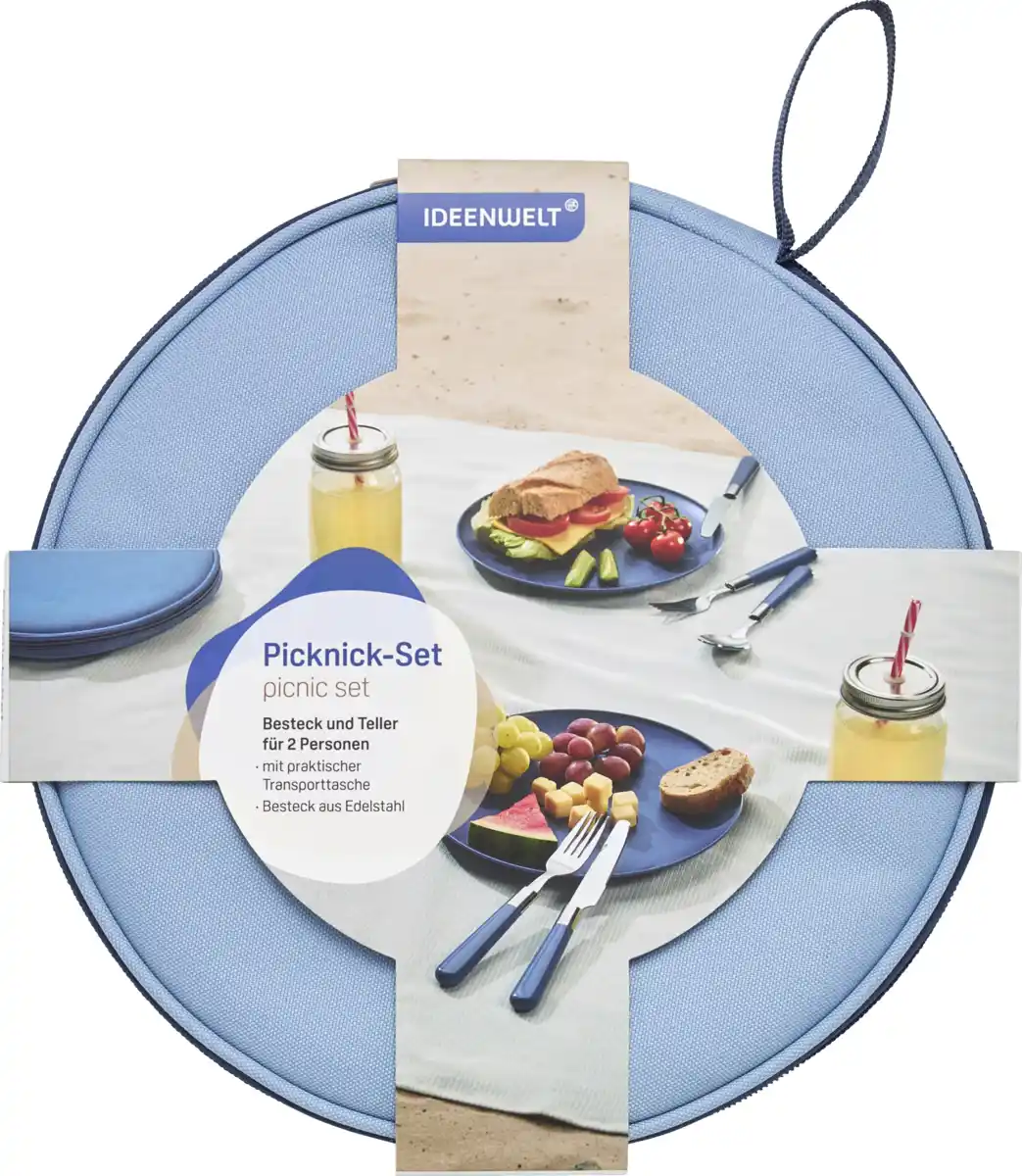Bild 1 von IDEENWELT Picknick-Set mit Besteck und Teller für 2 blau