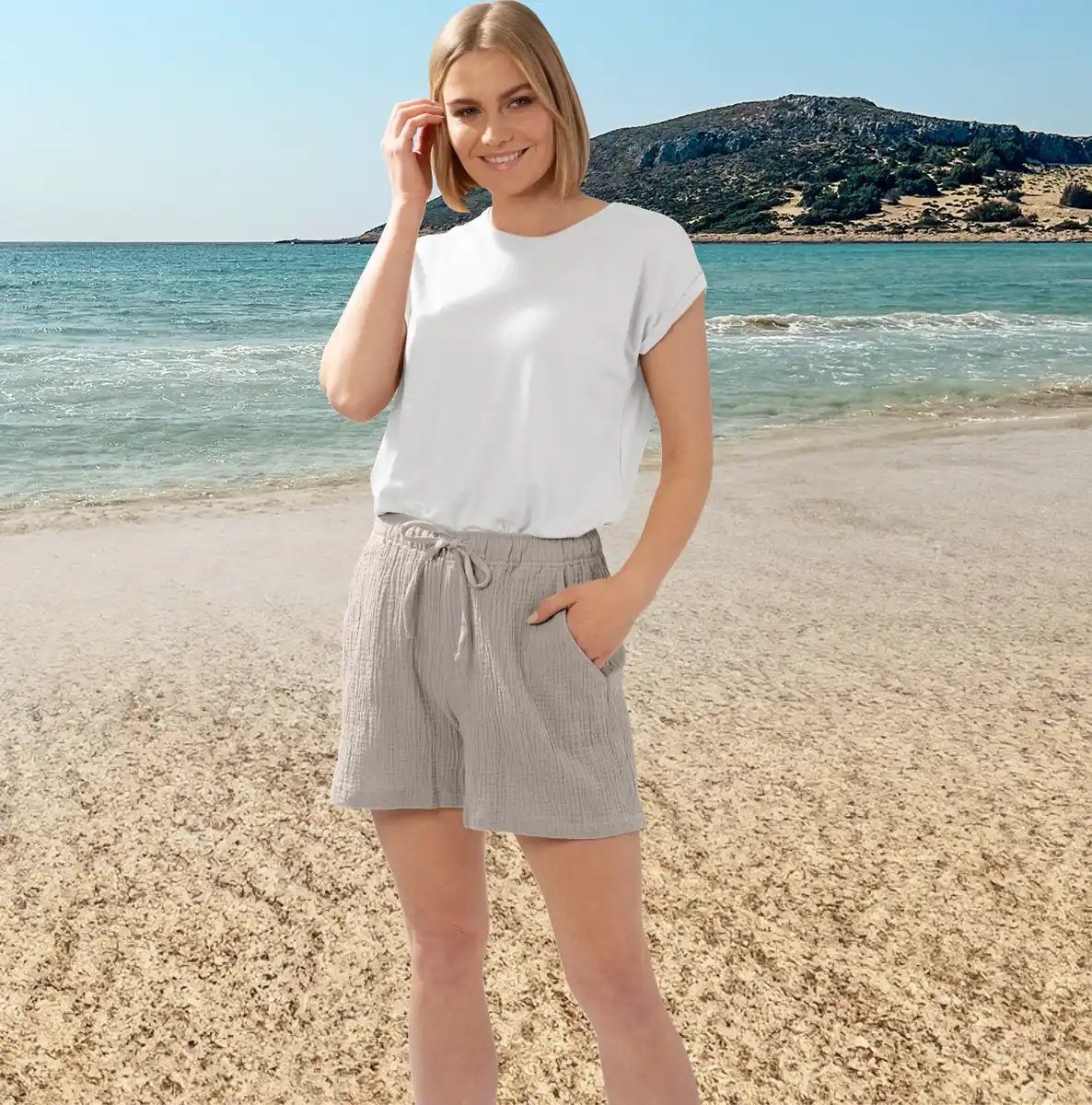 Bild 3 von IDEENWELT Musselin-Short beige Gr. L