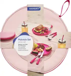 IDEENWELT Picknick-Set mit Besteck und Teller für 2 pink