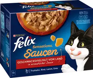 Felix Sensations Saucen Geschmacksvielfalt vom Land Katzenfutter 12 x 85 g