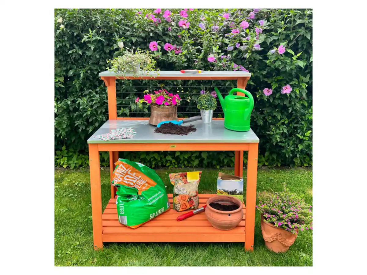 Bild 1 von HABAU Gartentisch mit verzinkter Arbeitsfläche, Spalier und Ablageflächen