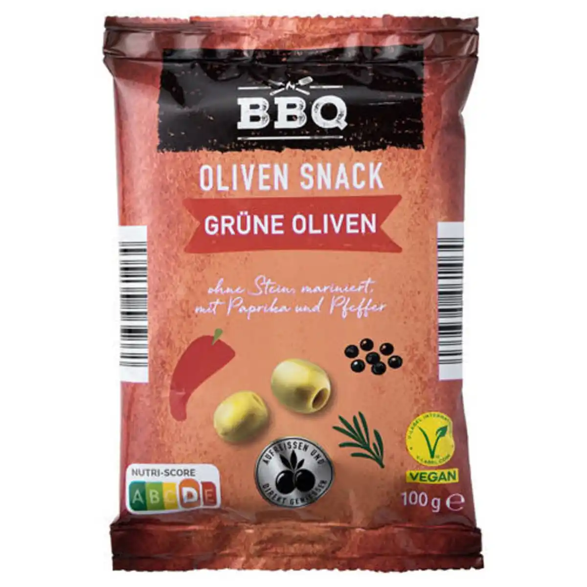 Bild 1 von BBQ Olivensnack 100 g, Grüne Oliven Paprika & Pfeffer