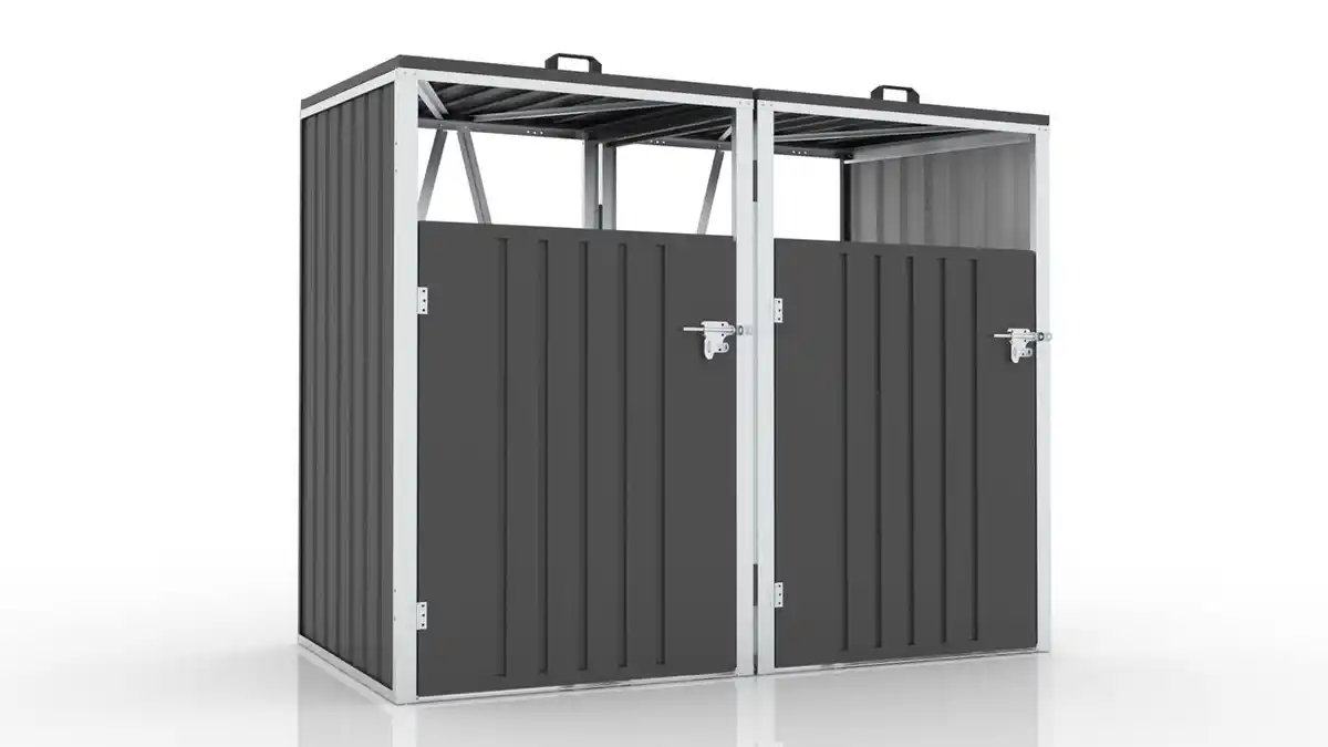 Bild 1 von 2er Mülltonnenbox aus verzinktem Stahl, ca. 160 x 80 x 122 cm - Anthrazit
