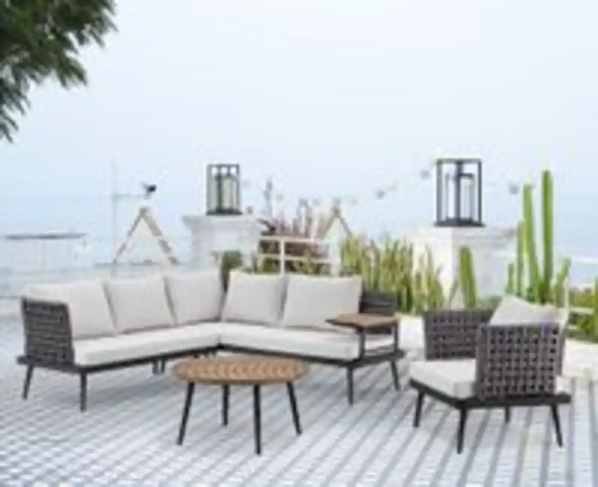 Bild 2 von 13tlg. Gartenmöbel Lounge-Set mit Sofa & Coffee Table aus Rope - Grau mit Teakholz