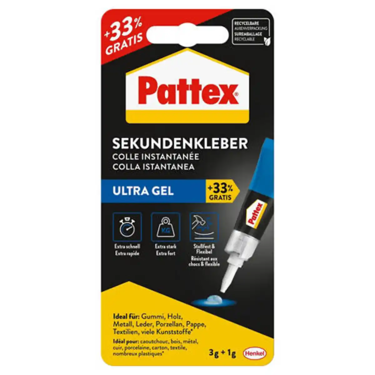 Bild 1 von HENKEL Reparaturkleber, Pattex Sekundenkleber Gel 4 g
