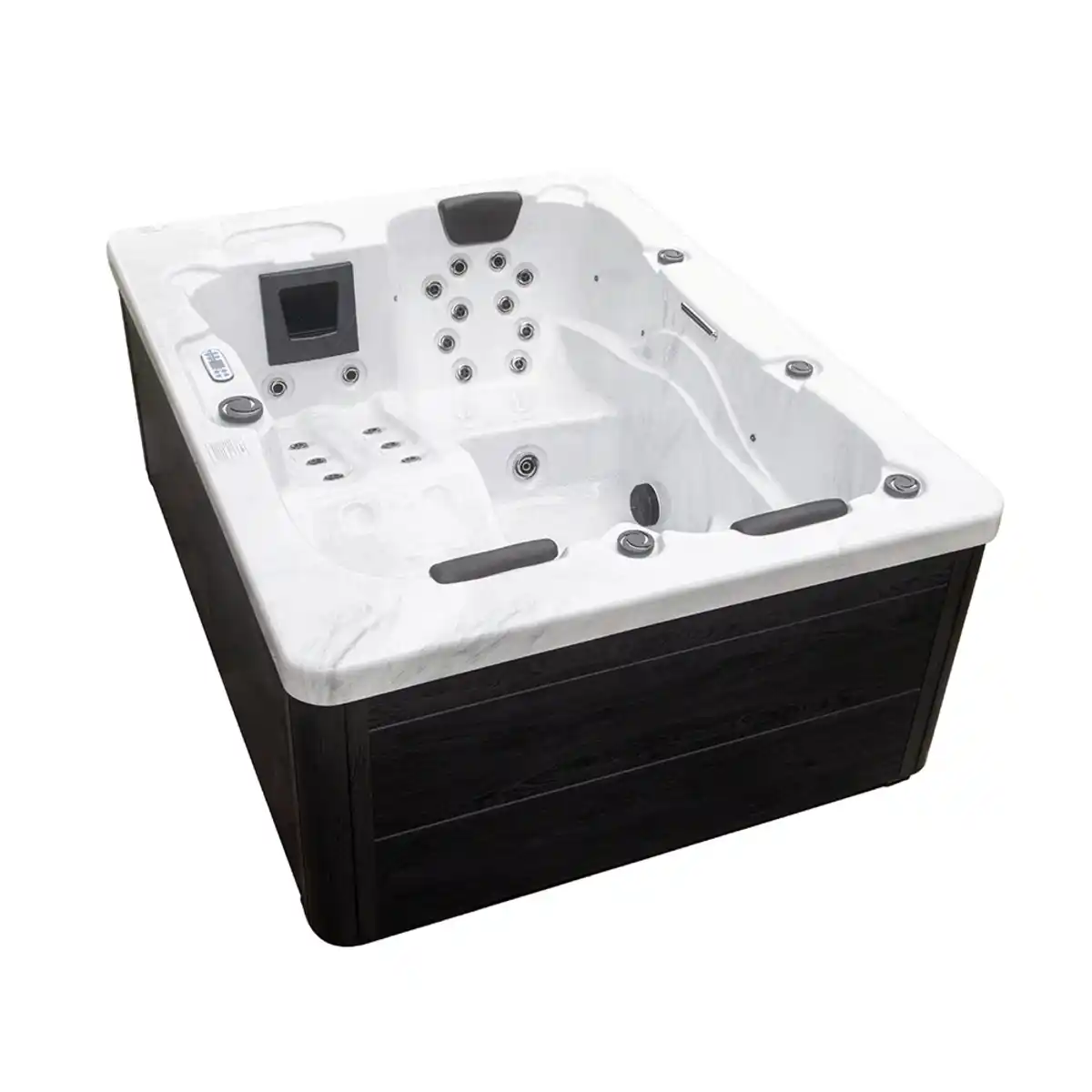 Bild 1 von Outdoor Whirlpool WHITE MARBLE inkl. Treppe und Thermoabdeckung, 210 × 160 × 85 cm - Schwarz/Weiß