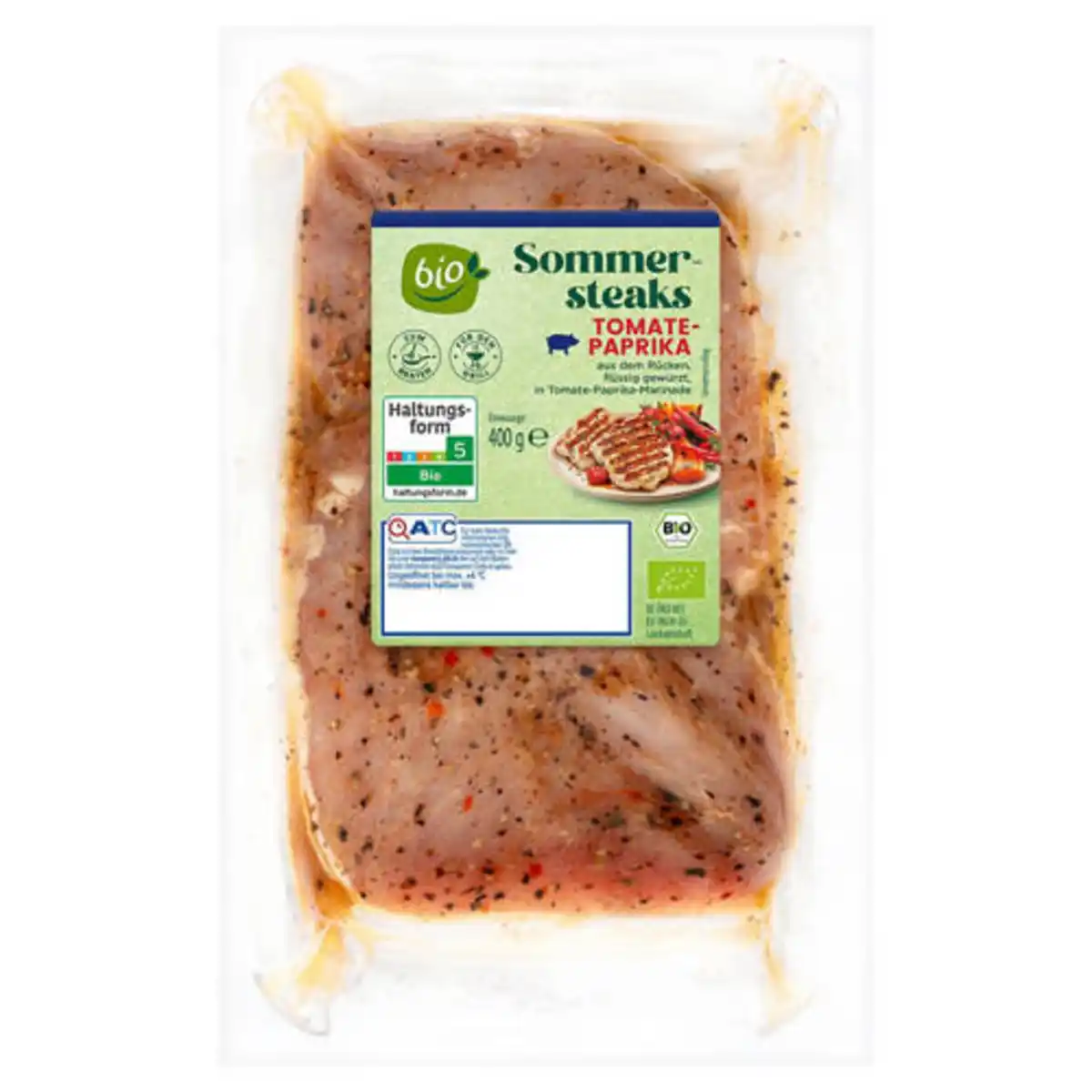 Bild 1 von Bio-Schweine Sommersteak mariniert 400 g, Tomate-Paprika