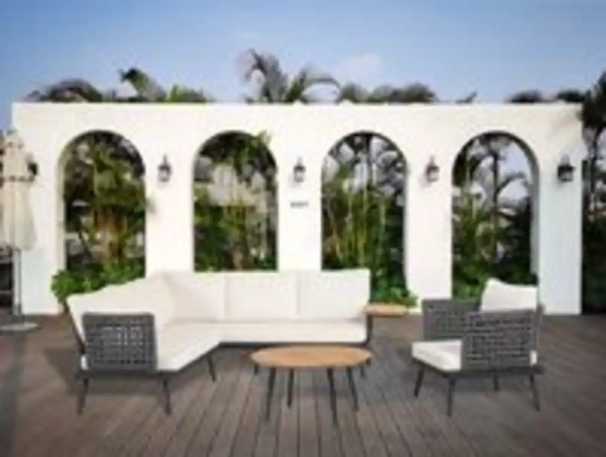 Bild 4 von 13tlg. Gartenmöbel Lounge-Set mit Sofa & Coffee Table aus Rope - Grau mit Teakholz