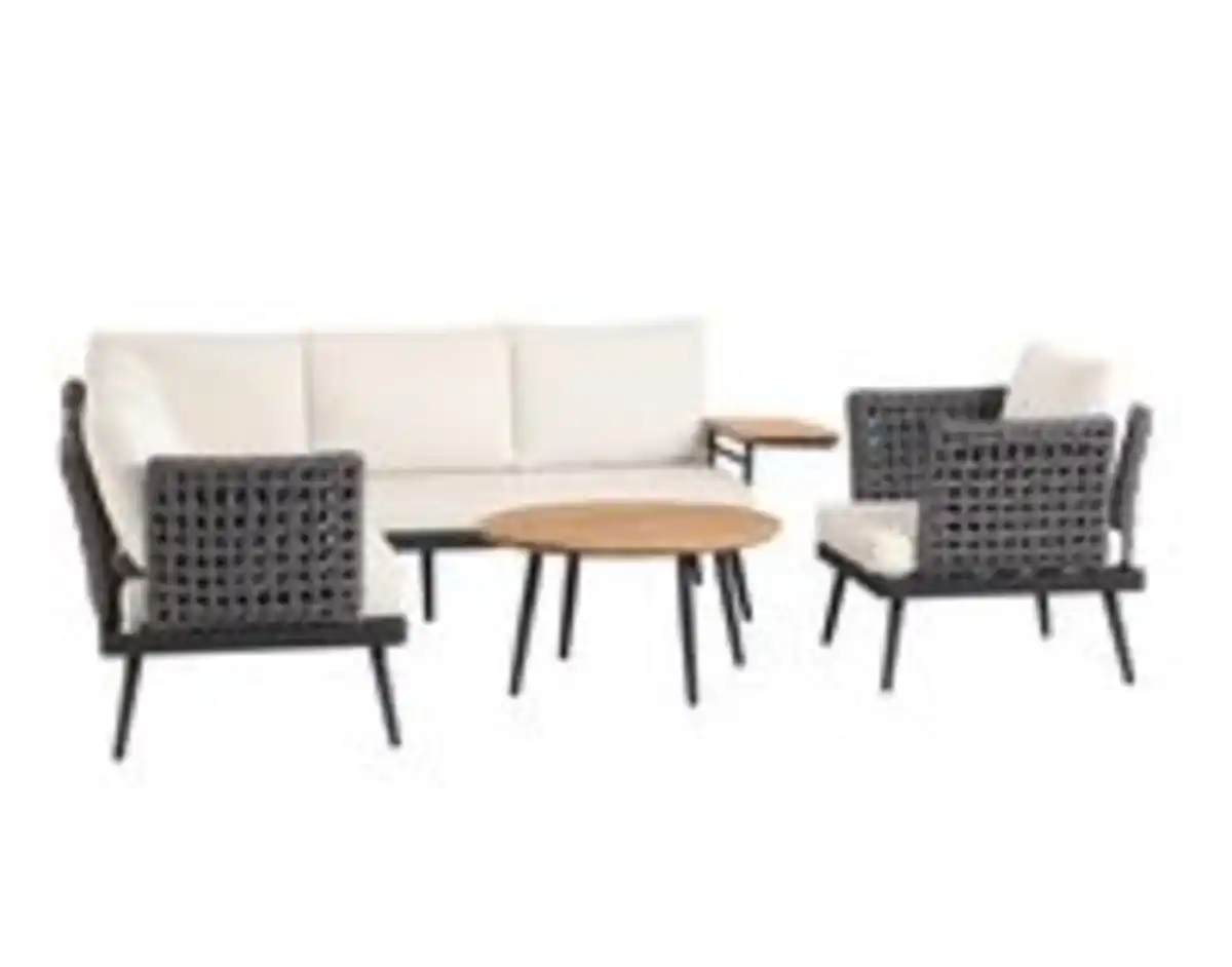 Bild 3 von 13tlg. Gartenmöbel Lounge-Set mit Sofa & Coffee Table aus Rope - Grau mit Teakholz