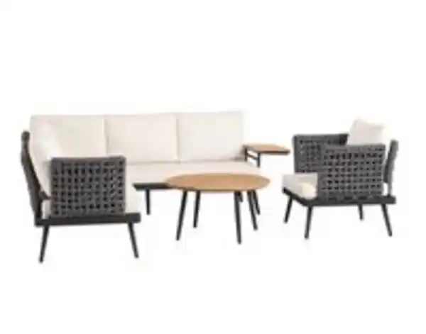 Bild 3 von 13tlg. Gartenmöbel Lounge-Set mit Sofa & Coffee Table aus Rope - Grau mit Teakholz