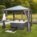 Bild 3 von Outdoor Whirlpool WHITE MARBLE inkl. Treppe und Thermoabdeckung, 210 × 160 × 85 cm - Schwarz/Weiß