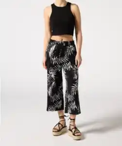 Struktur-Culotte mit Muster, schwarz bedruckt