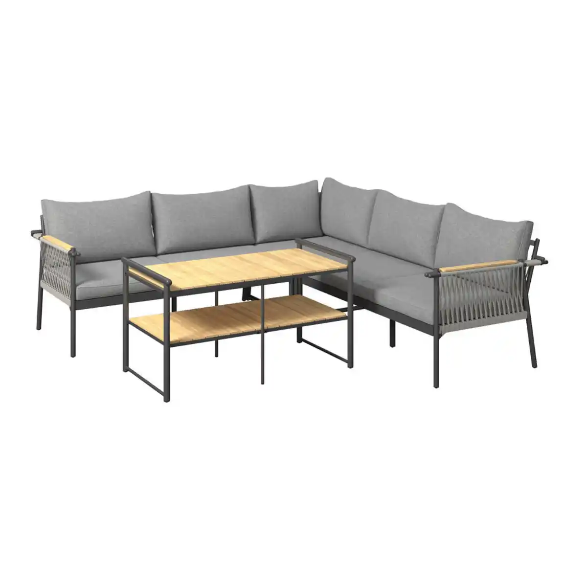 Bild 1 von Ambia Garden Loungegarnitur, Dunkelgrau, Holz, Metall, Akazie, massiv, Füllung: Faserbällchen, Vlies,Baumwollfüllung, Vlies, Polyetherschaumkern, nicht einzeln stellbar, L-Form, 232x232 cm, Staura