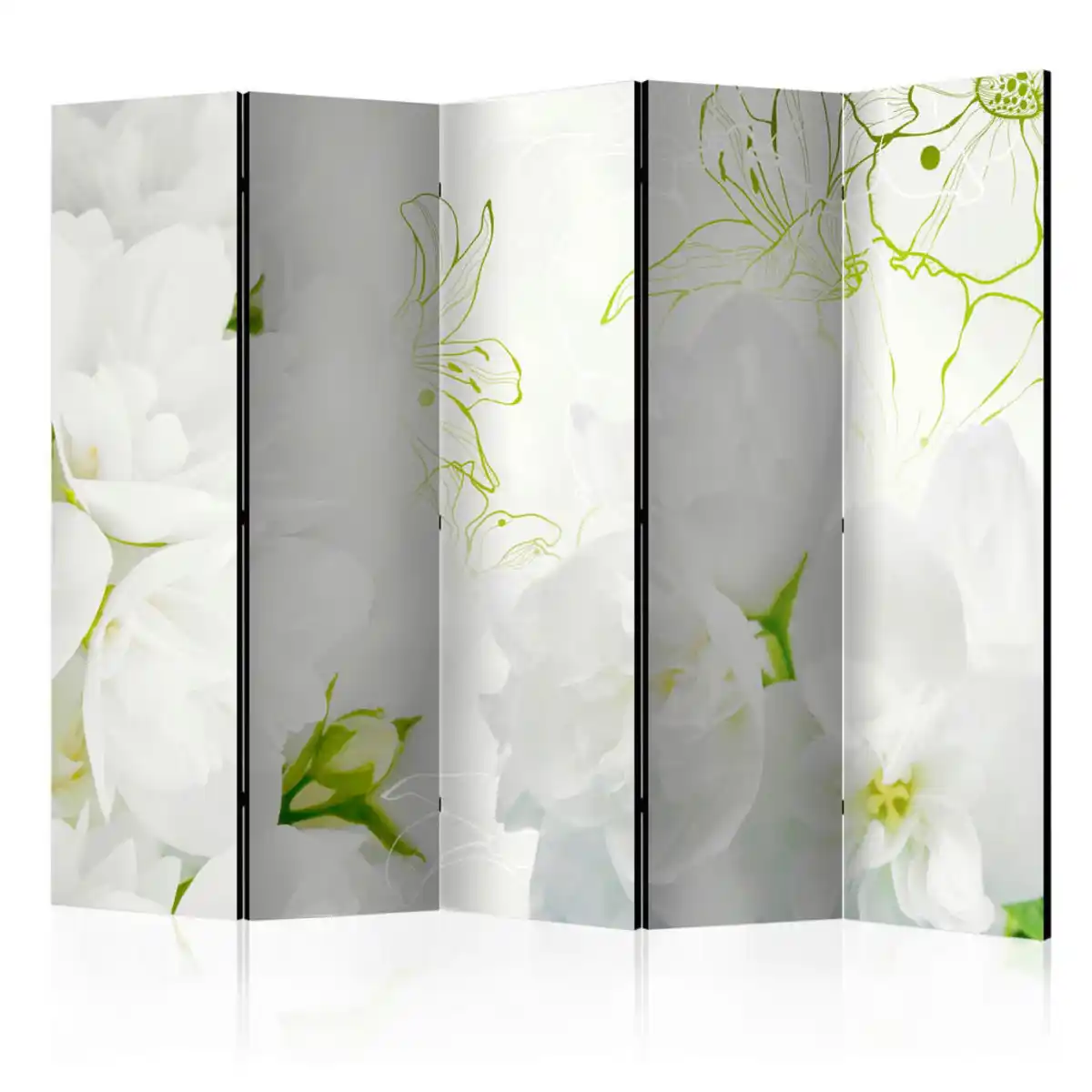 Bild 1 von artgeist Paravent, Weiß, Hellgrün, Holz, Textil, Kiefer, massiv, Floral, 225x172x3 cm, Motiv auf Vorderseite, Wohnzimmer, Raumteiler & Paravents, Paravents