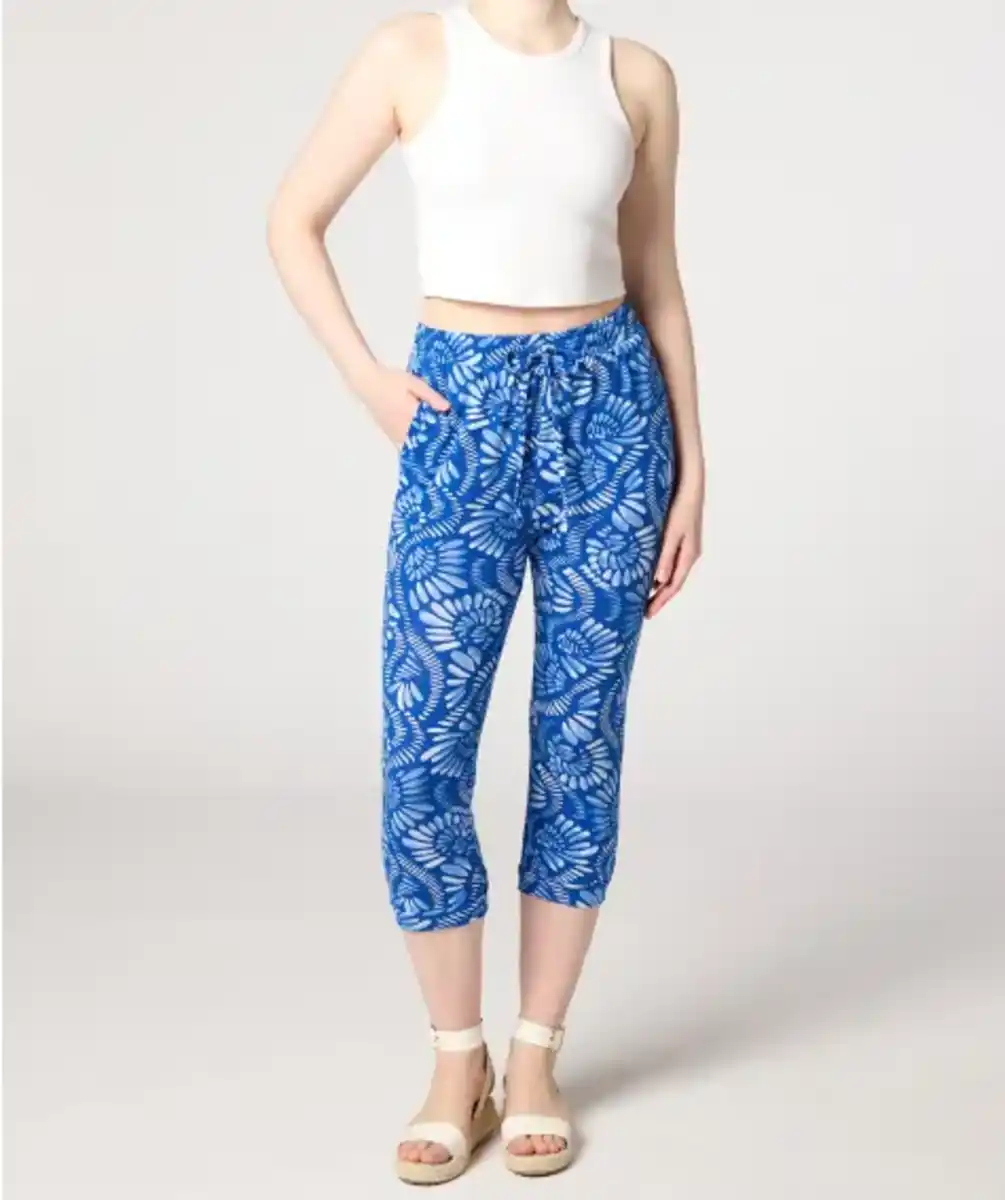 Bild 1 von Blaue Hose in Caprilänge, blau bedruckt