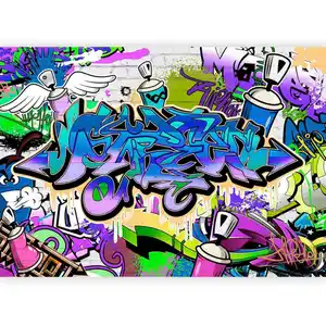artgeist Fototapete, Blau, Violett, Textil, Mauer, 250x175 cm, CE, Tapeten & Wandverkleidungen, Fototapeten