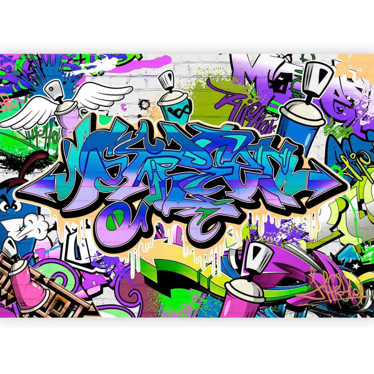 Bild 1 von artgeist Fototapete, Blau, Violett, Textil, Mauer, 250x175 cm, CE, Tapeten & Wandverkleidungen, Fototapeten