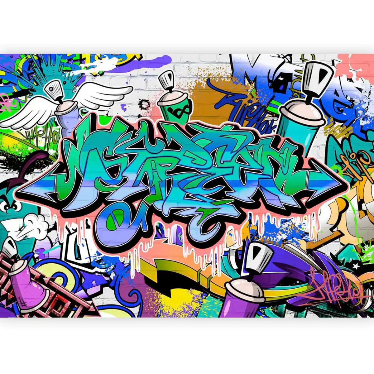 Bild 1 von artgeist Fototapete, Blau, Grün, Textil, Mauer, 150x105 cm, CE, Tapeten & Wandverkleidungen, Fototapeten