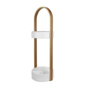 Umbra Schirmständer, Weiß, Esche, Holz, Metall, Kunststoff, 24x68x22 cm, Tropfschale, Garderobe, Schirmständer