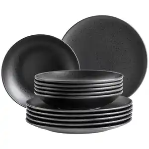 Mäser Tafelservice Essential, Schwarz, Keramik, 12-teilig, lebensmittelecht, Essen & Trinken, Geschirr, Geschirr-Sets, Tafelservice