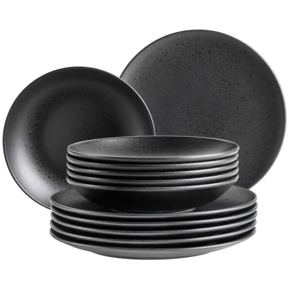 Bild 1 von Mäser Tafelservice Essential, Schwarz, Keramik, 12-teilig, lebensmittelecht, Essen & Trinken, Geschirr, Geschirr-Sets, Tafelservice