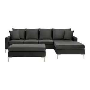 Wohnlandschaft Alondra Dunkelgrau Webstoff mit Hocker, Dunkelgrau