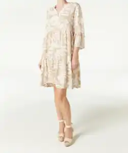 Kleid mit Volants, Batik naturbedruckt