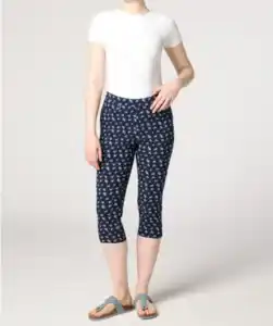 Bengalinhose in Caprilänge, blau bedruckt
