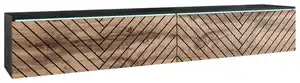 Lowboard ca. 180x30 cm mit LED Fischgräte Eiche Wotan/Schwarz, Schwarz, Eiche Wotan
