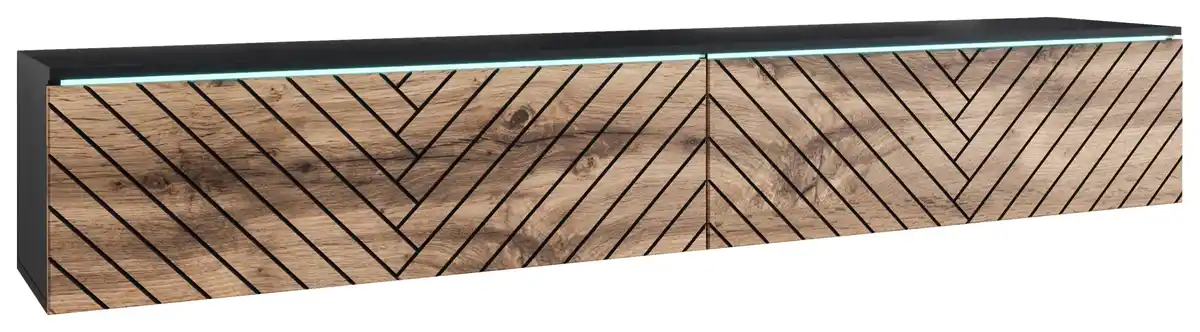 Bild 1 von Lowboard ca. 180x30 cm mit LED Fischgräte Eiche Wotan/Schwarz, Schwarz, Eiche Wotan