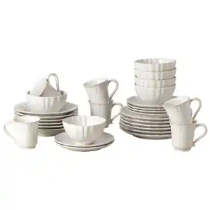 Costa Nova Kombiservice Alentejo, Weiß, Keramik, 30-teilig, 320 ml,770 ml, Handmade in Europe, Essen & Trinken, Geschirr, Geschirr-Sets, Kombiservice