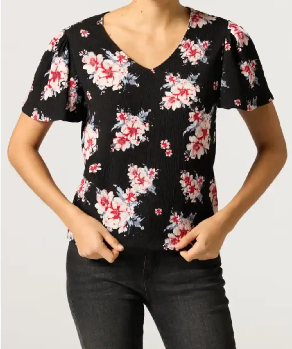 Bild 1 von T-Shirt mit Struktur, schwarz/rot