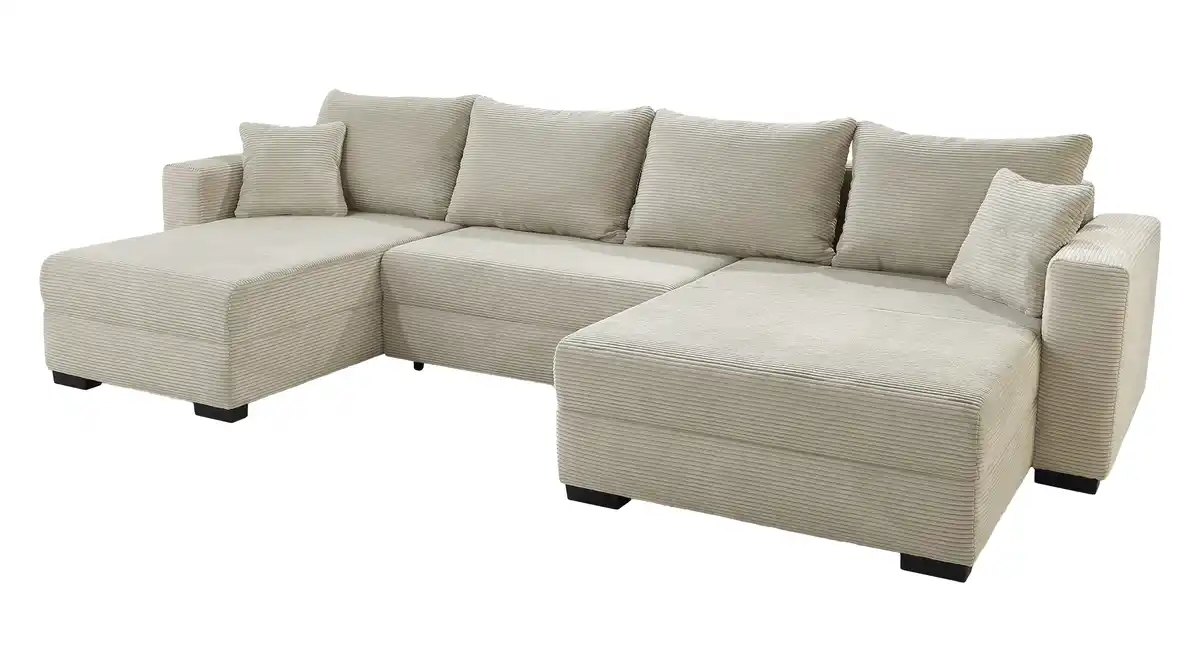 Bild 1 von Wohnlandschaft mit Schlaffunktion Cord grau-beige 342 cm - SELMA