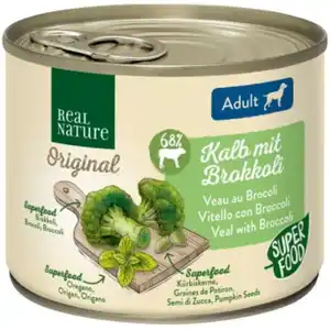 REAL NATURE Superfood Nassfutter Hund, Adult, Kalb mit Brokkoli 6x200 g