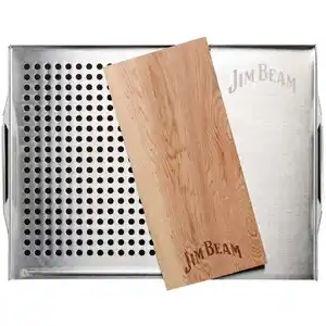 Jim Beam Edelstahl-Grillauflage mit Zedernholz-Platte