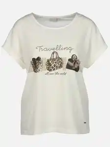 Damen Shirt mit Print und Glitzersteinchen Weiß