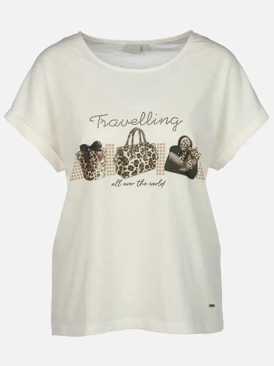 Bild 1 von Damen Shirt mit Print und Glitzersteinchen Weiß