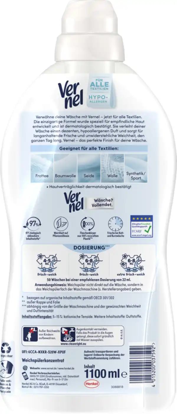 Bild 2 von Vernel Weichspüler Sensitiv 50 WL