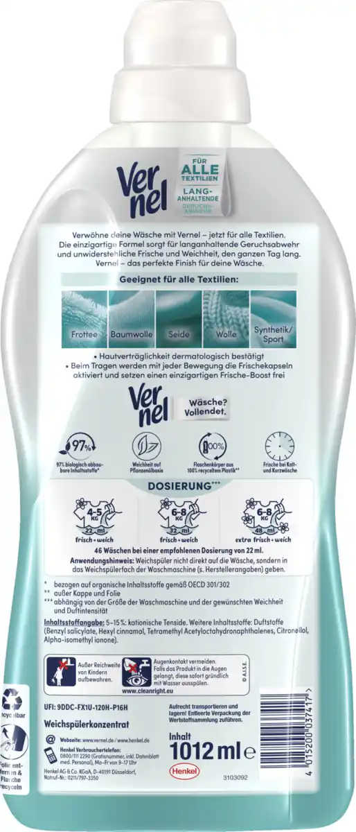 Bild 2 von Vernel Weichspüler Fresh Control Fresh Ocean 46 WL