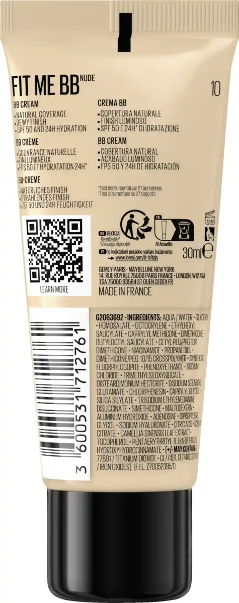 Bild 1 von Maybelline New York Fit me Nude BB Cream Nr. 10 + LSF 50, 30 ml