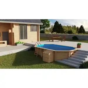 GRE Massivholzpool-Set 'Safran 2' 620 x 395 x  136 cm mit Edelstahlleiter, Holzleiter und Sandfilter