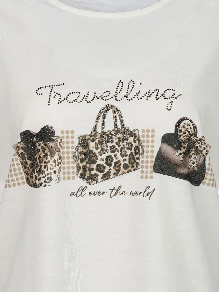 Bild 3 von Damen Shirt mit Print und Glitzersteinchen Weiß