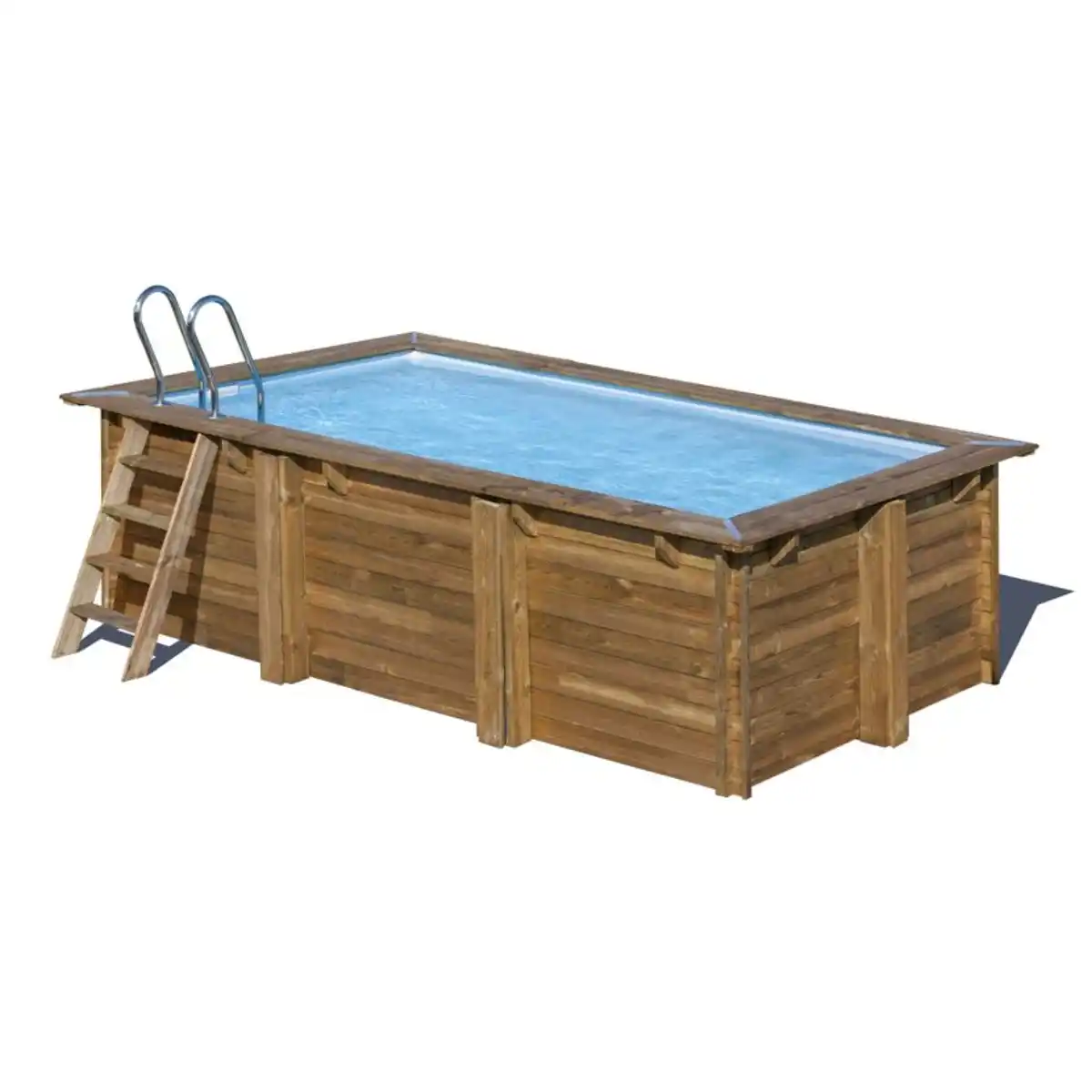 Bild 1 von GRE Massivholzpool-Set 'Sunbay' 270 x 420 x 117 cm mit Sandfilter und Edelstahlleiter, Holzleiter