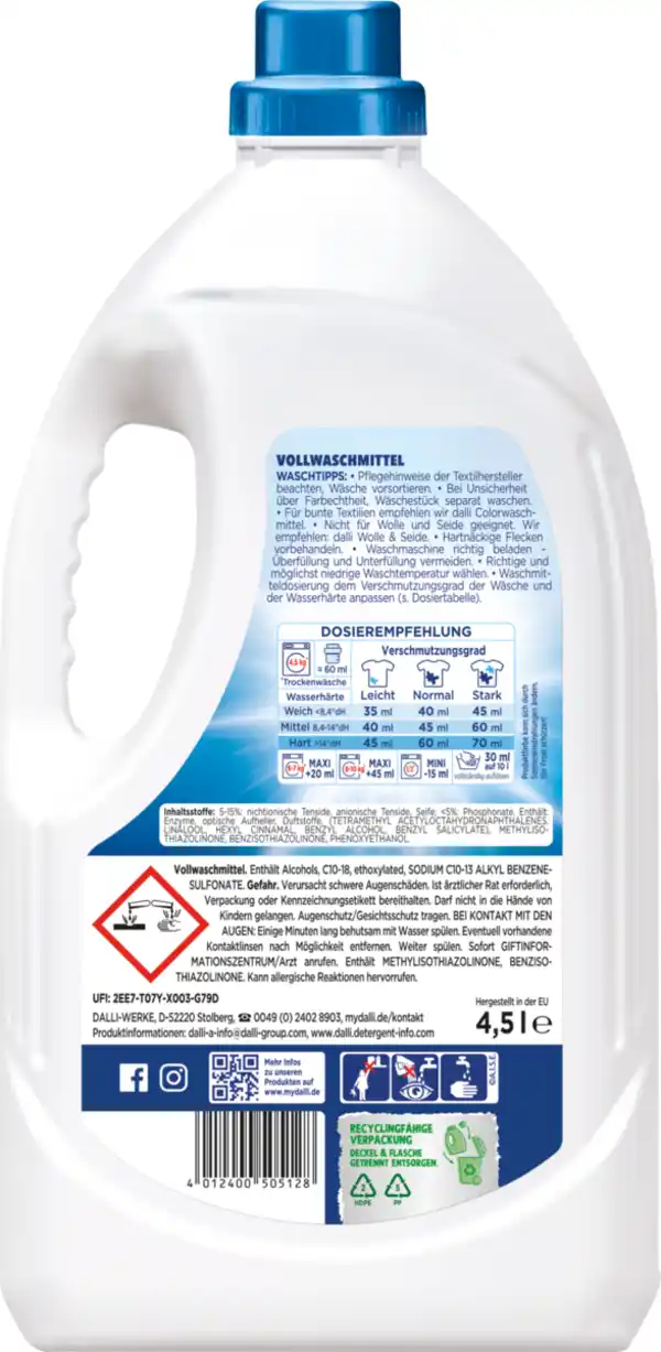 Bild 2 von dalli Vollwaschmittel Flüssig Großpackung 100WL, 100 WL