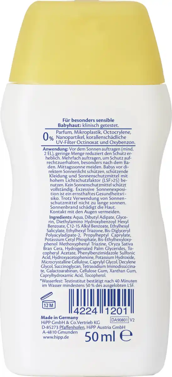 Bild 2 von HiPP Babysanft Sonnenmilch LSF 50+, 50 ml