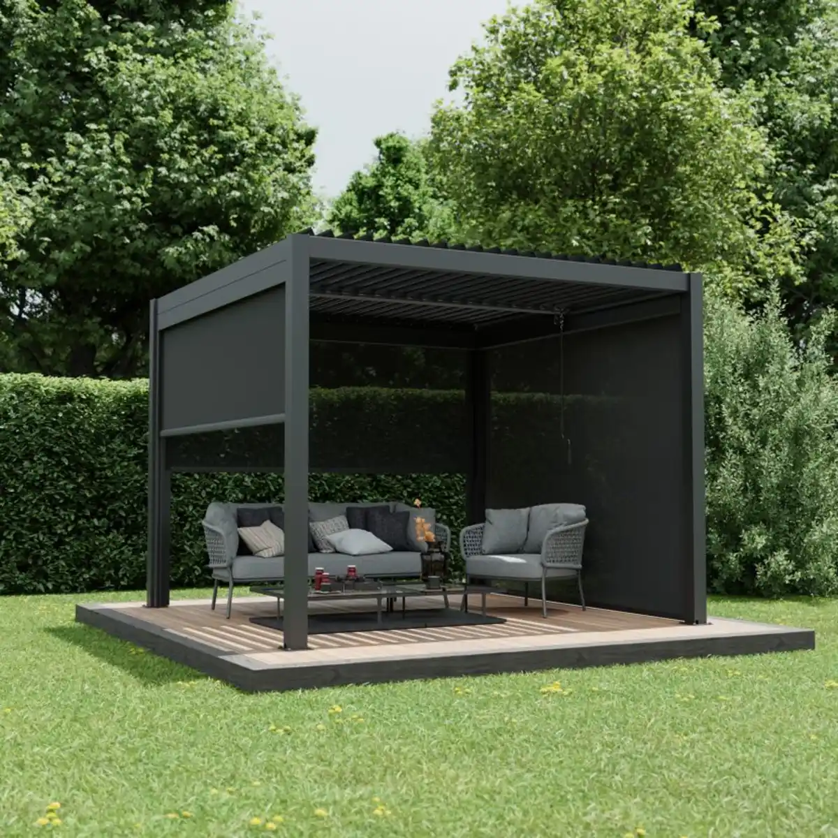 Bild 1 von Ximax Pergola 'Shade' Aluminium dunkelgrau 3 x 3 m manuell inklusive 3 x Seitenmarkise 3 m manuell