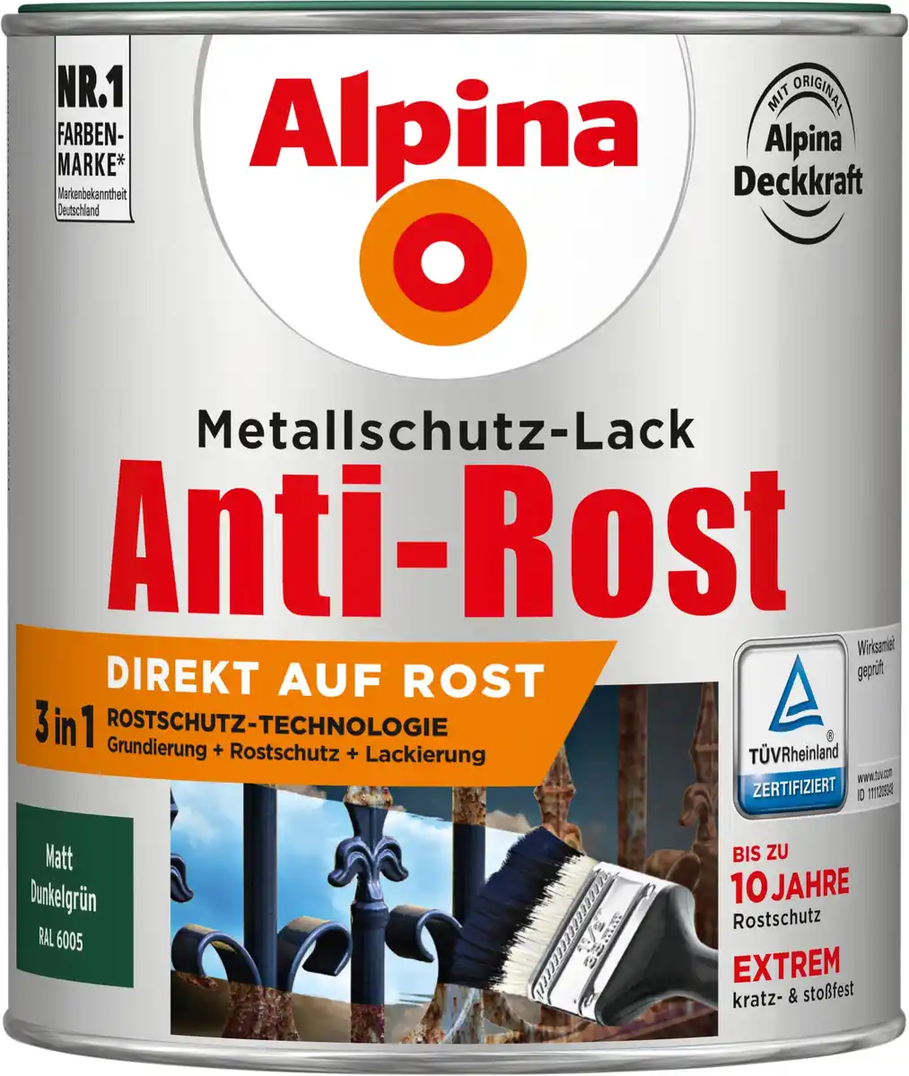 Bild 1 von Alpina Metallschutz-Lack Anti-Rost 750 ml dunkelgrün matt
