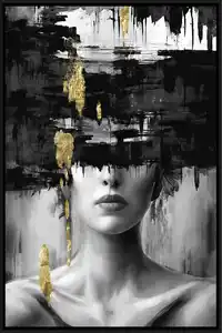 Keilrahmenbild Denise ca. 60x90cm, Schwarz, Weiß, Goldfarben